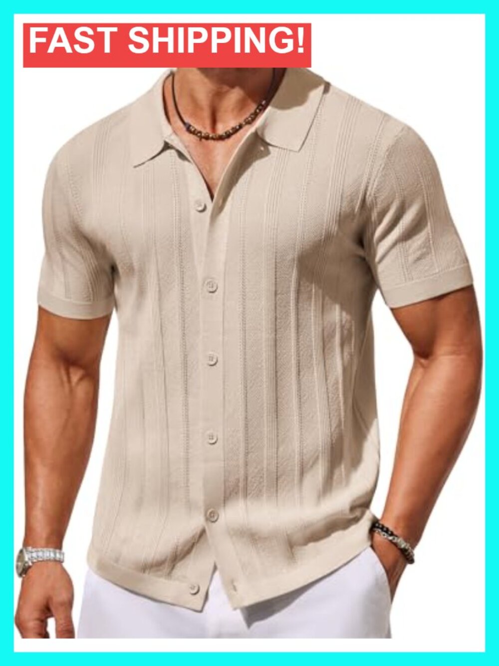 Men's Knit Button Down Shirt Short Sleeve Casual Summer Beach Polo